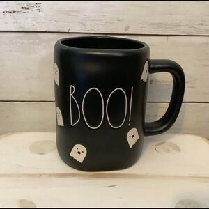 Rae Dunn BOO Black Mug with All Over White Ghosts Halloween Coffee Farmhouse